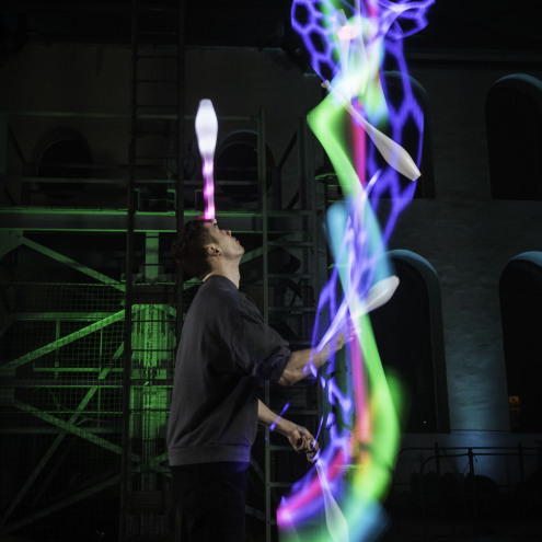 Moritz Rosner showing his skill with the LED Clubs FT2