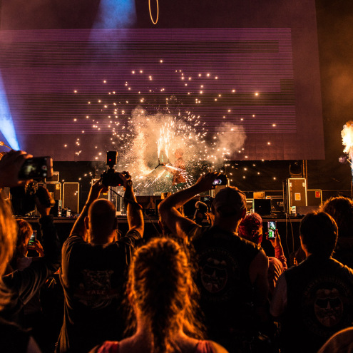 Pyrotechnic boom spinning Dragon Staff for pyrotechnics