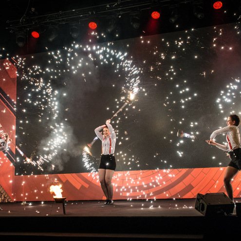 Pyrotechnic boom spinning Poi for pyrotechnics